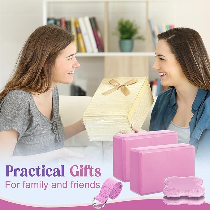 5 Pcs Yoga Blocks Knee Pads Yoga Strap Set Soft Premium Foam Blocks Accessories for Pilates Meditation General Fitness Stability, Kneeling, Balance, Deepen Stretches and Toning-StrideForce Fitness