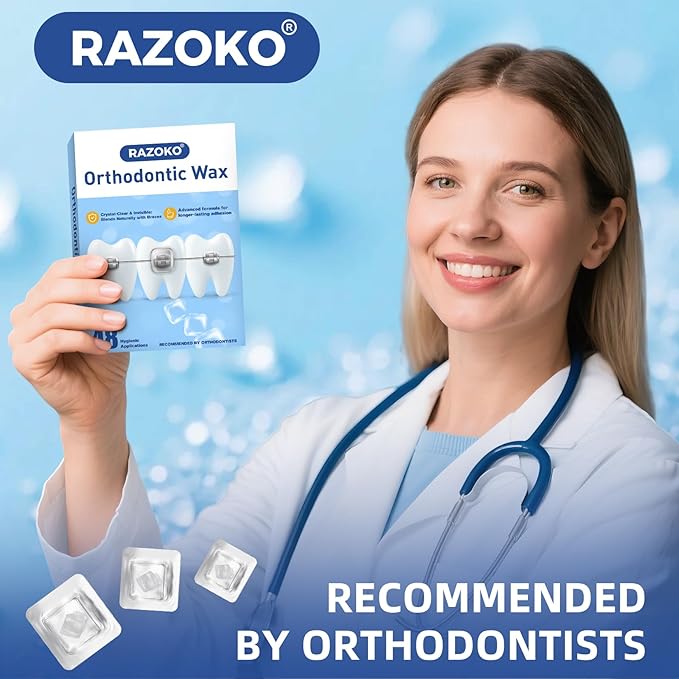 RAZOKO Orthodontic Wax for Braces Wax Dots Gentle Comfort, Clear Invisible Fit, All Day Protection 48 Individual Hygienic Packaging Dental Wax