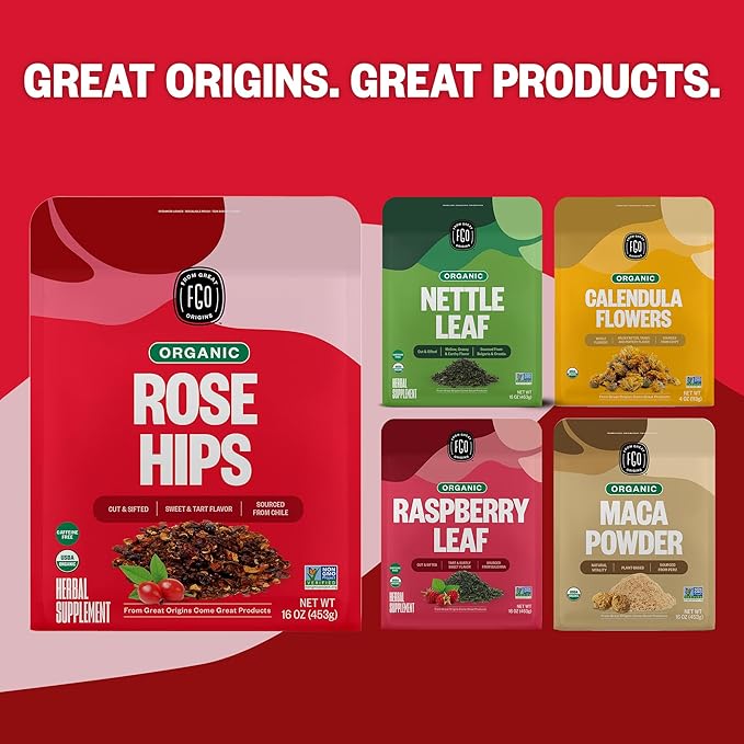 FGO Organic Rosehips Tea, Cut and Sifted, 16 Ounce Resealable Bag, Packaging May Vary (Pack of 1)-StrideForce Fitness