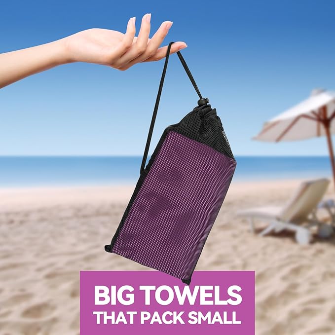 Microfiber Beach Towel-Perfect for Travel, Sports, Camping, Swimming, Yoga, Gym- Quick Dry, Sand Free, Compact, Lightweight, Absorbent (Purple,Small(101x50cm, 40x20”))-StrideForce Fitness