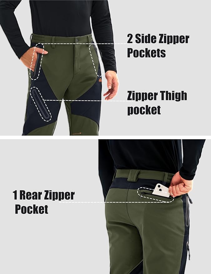 MAGCOMSEN Men's Snow Ski Pants Fleece Lined Water Resistant Winter Pants with 4 Zip Pockets for Snowboard Hiking Outdoor