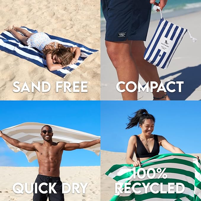 Dock & Bay Beach Towel - Quick Dry, Sand Free - Compact, Lightweight - 100% Recycled - Includes Bag - Cabana - Bondi Blue - Large (160x90cm, 63x35)-StrideForce Fitness