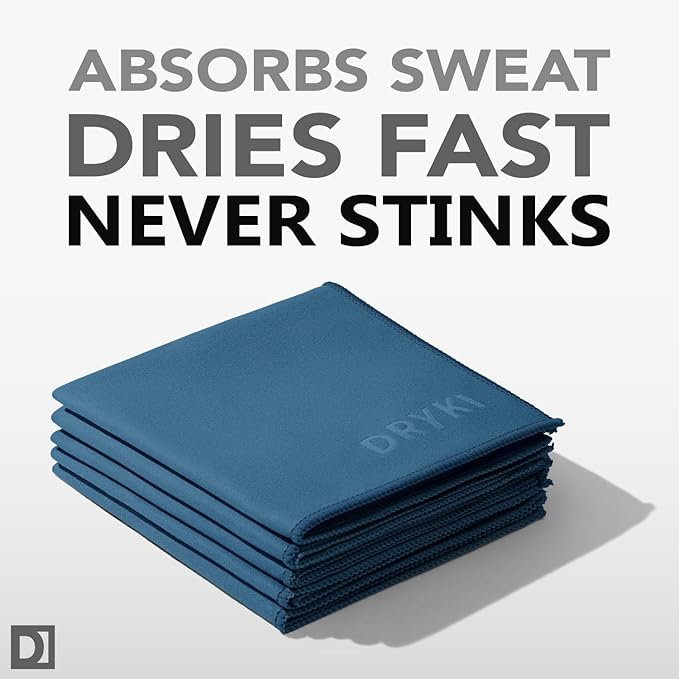 Pocket-Sized Sweat Towels - The Original Sweat Absorbing Handkerchiefs - Quick-Dry Microfiber Sweat Rags for Face, Hands, & Body - Men & Women - Gym, Sports, and Work (Blue: 5 Pack)-StrideForce Fitness