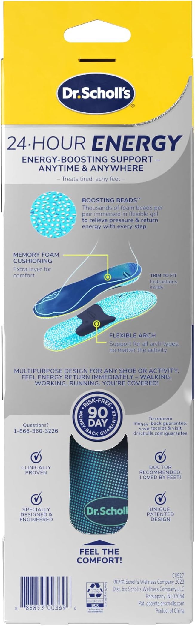 Dr. Scholl's® 24-Hour Energy Multipurpose Insoles, Returns Energy with Every Step, Relieves Foot Pressure & Tired Achy Feet, Memory Foam & Gel Insert, Women's Shoe Size 6-10, 1 Pair-StrideForce Fitness