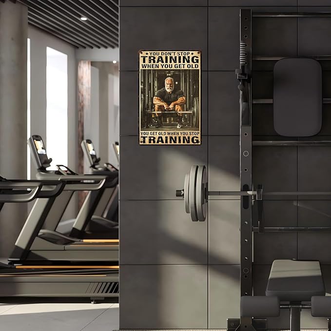 Vintage Gym Training Metal Tin Sign You Don’t Stop Training When You Get Old Wall Art Decor For Bodybuilder Funny Wall Art Home Kitchen Gym Boxing Club Fitness 12 * 8inch-StrideForce Fitness
