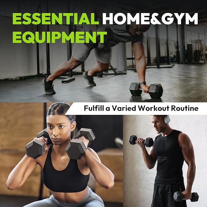 Hex Dumbbell Set, 45-400 lb Set Rubber Encased Exercise & Fitness Dumbbells, Weights Dumbbells Set, Hand Weight for Strength Training-StrideForce Fitness