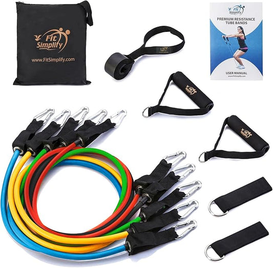 Fit Simplify Resistance Tube Bands 12 Piece Set with Instruction Booklet-StrideForce Fitness