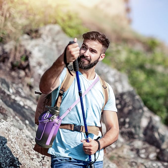 Insulated Water Bottle | Thickened Stainless Steel Vacuum Metal | Portable Sports Half Gallon Large Water Jug for Gym and Hiking with Straw, Carrier Bag, Handle Strap | BPA-Free 64 oz-StrideForce Fitness