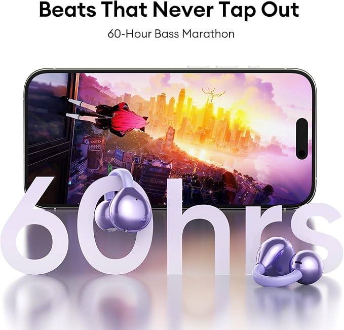 Stylish Open Ear Clip On Earbuds with Removable Butterfly Earring, Clip On Headphones with LCD Touch Screen, Fashionables Open Ear Headphones for Women, Butterfly Earring Purple Earbuds-StrideForce Fitness