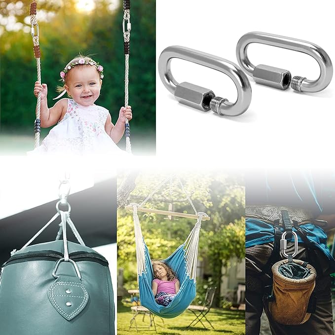 Quick Links, Chain Links Connector, 620lbs Capacity Heavy Duty Carabiner Clips, Galvanized Thread Quick Link Hardware for Safety Chain Swing Gym Hammock, Screw Lock Oval Locking Carabiner-StrideForce Fitness