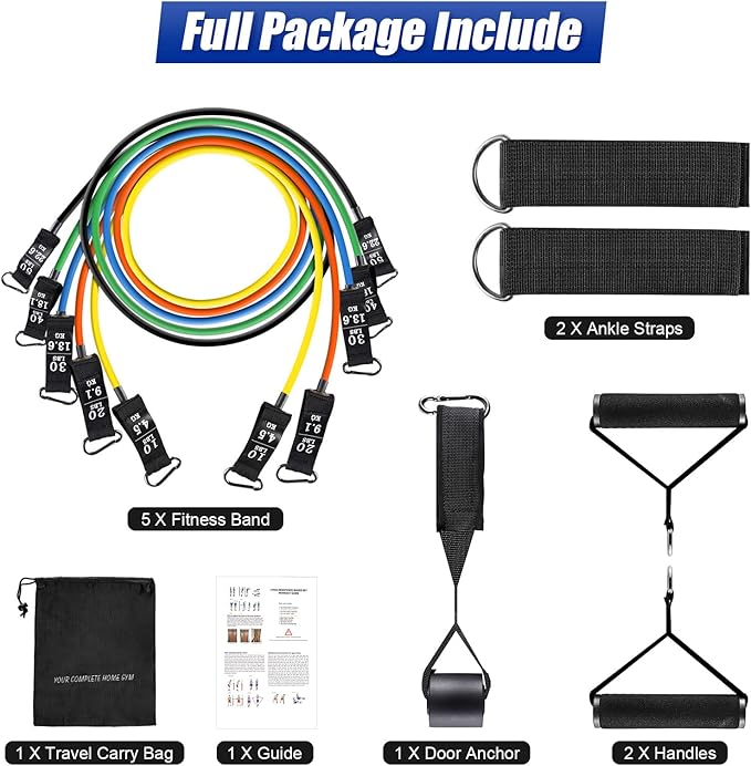 Resistance Bands Set, Himaly Exercise Bands Strength Training Fitness Bands Workout Elastic Bands with Legs Ankle Straps, Door Anchor, Handles & Carry Bag for Home Outdoor Workouts-StrideForce Fitness