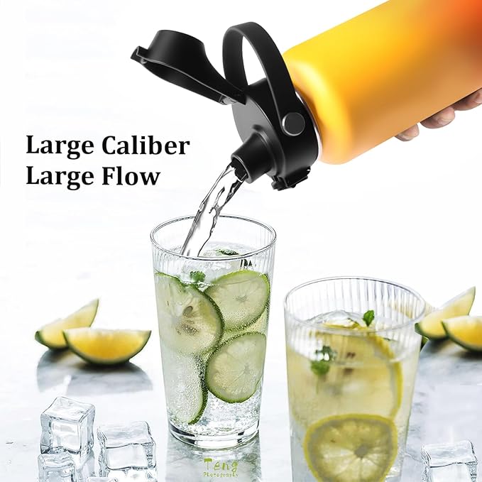 Water Bottle Insulated 32oz 40oz 64oz 128oz Straw Lid Spout Lid & 3 Lids, Leak Proof, Vacuum Insulated,Stainless Steel Water Bottle Wide Mouth for Sports, Gym or Office-StrideForce Fitness