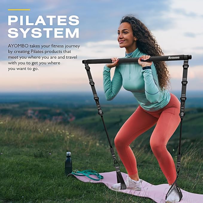 Pilates Bar Kit With Resistance Bands, Workout Equipment for Legs, Hip, Waist, Arm, Squats Exercise Equipment for Home Workouts, Adjustable 3-Section Bar Kit for Women & Men