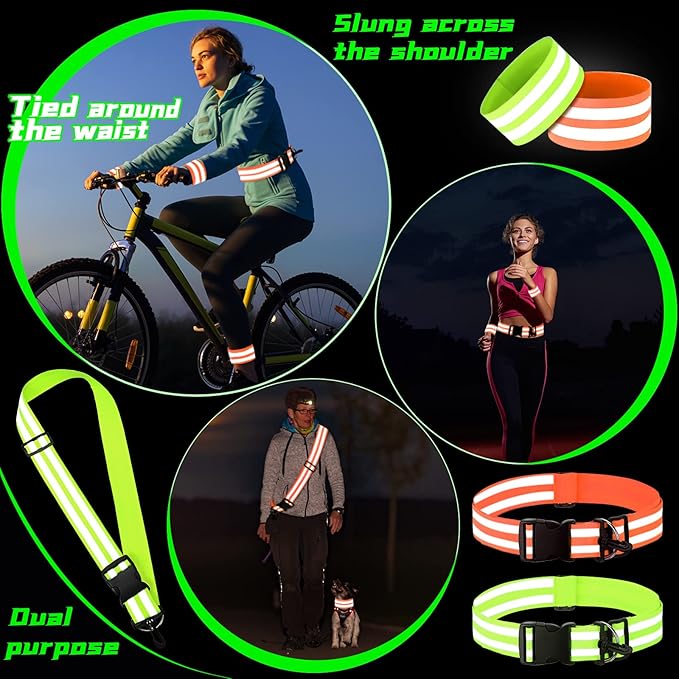 Saintrygo 6 Pcs Reflective Sash for Walking at Night Reflective Strap Arm Band High Visibility Belt Safety Ankle Strap for Visibility Vest Clothing Running Gear-StrideForce Fitness