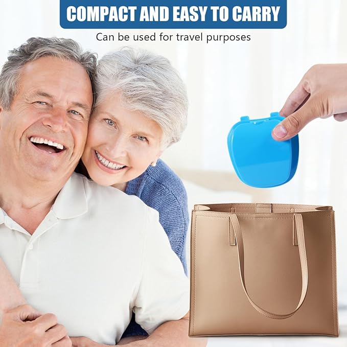 White Denture Bath Case Cup Box Holder Storage Container with Denture Cleaner Brush Strainer Basket for Travel Cleaning