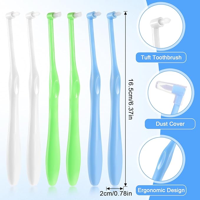 6Pcs End Tuft Toothbrush, Orthodontic Toothbrush Small Head, Ultra Soft Gum Brushes for Braces, Implants, Retainers and Teeth Detail Cleaning, Extra Small Head for Hard-to-Reach Areas