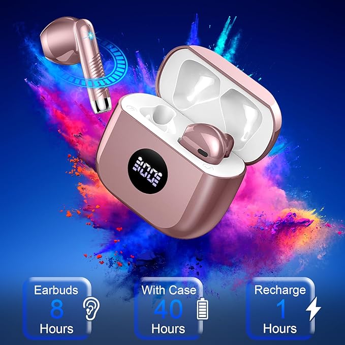 Wireless Earbuds, Bluetooth 5.4 Ear Buds LED Power Display Headphones Bass Stereo, Bluetooth Earbuds in-Ear Noise Cancelling Mic, 40H Playback Mini Case IP7 Waterproof Sports Earphones for Android iOS-StrideForce Fitness
