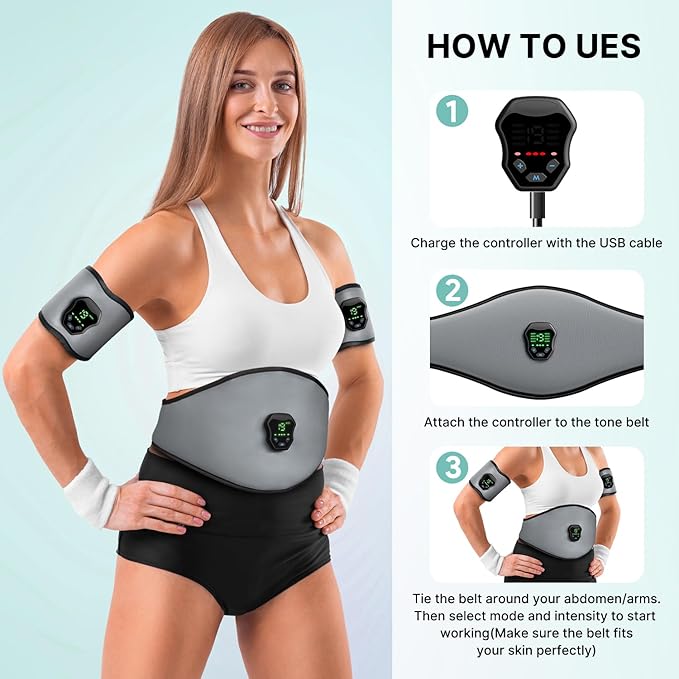 NEWPINE Fitness Belt, Powered Muscle Stimulator for Home Use, for Muscle Conditioning Grey-StrideForce Fitness