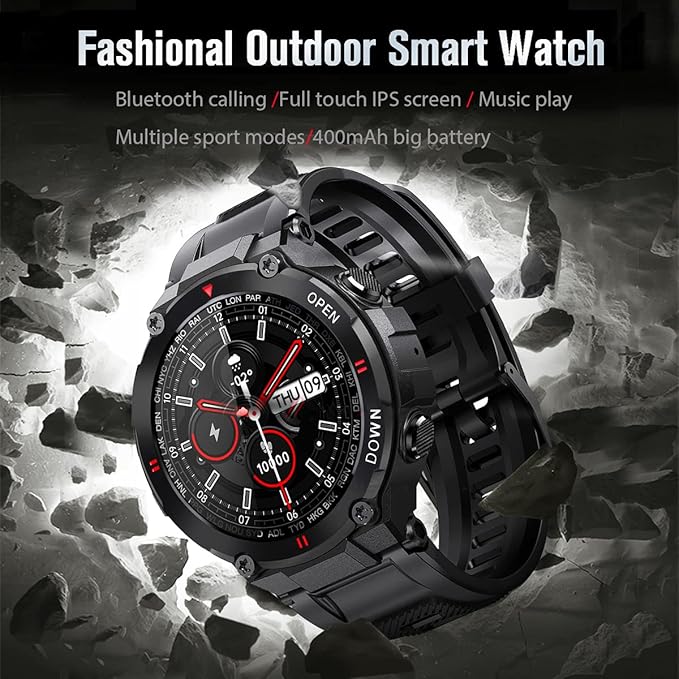 1.28" IPS Tactical Smart Watch for Men Activity Fitness Tracker with 400mAh Large Battery Outdoor Bluetooth Call Heart Rate Sleep Monitor Pedometer IP68 Waterproof Sport Watch for Android iOS