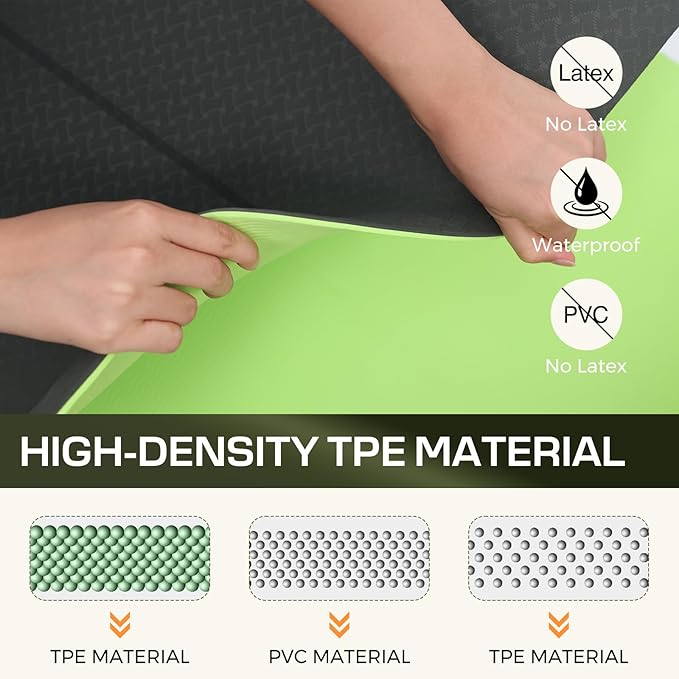 Yoga Mat Non Slip, Anti-Tear 3/16 Thick TPE Yoga Mats for Women and Men, 72"x24" Exercise & Fitness Mat with Carrying Strap, Workout Mats for Yoga, Pilates and Floor Exercise-StrideForce Fitness