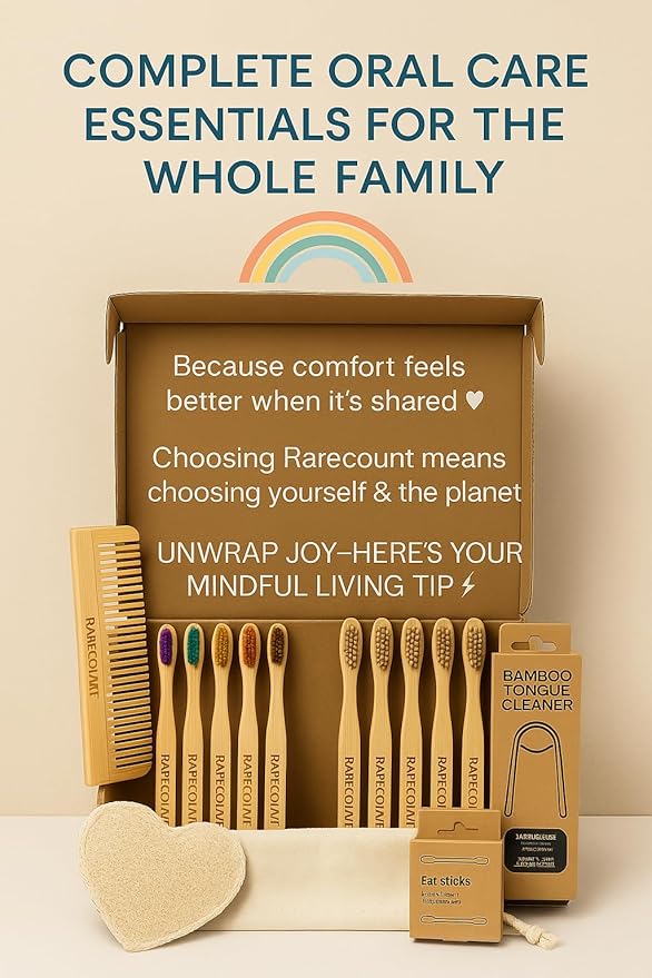 Zero Waste Bathroom Kit β Bamboo Toothbrush, Tongue Scraper, Natural Loofah, Bamboo Earbuds & Wooden Comb | Eco-Friendly Hygiene Set