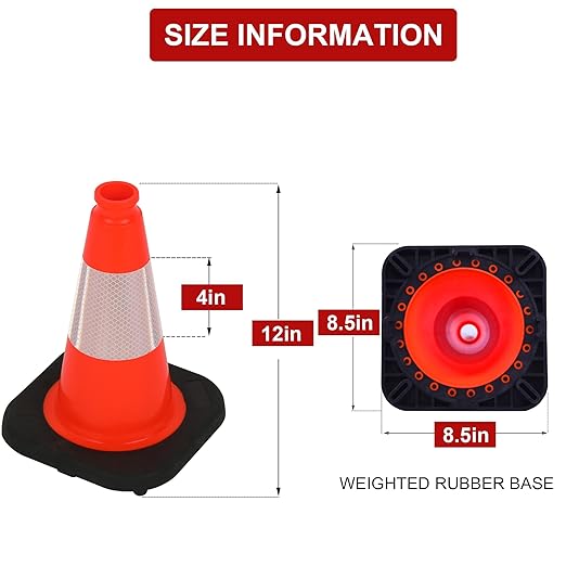 OrangeStar 12" Traffic Cones 4-Pack, Orange Safety Cones with Reflective Collar & Heavy Duty Base for Driving Practice, Parking Lots, Roadwork, Construction | Indoor & Outdoor Use-StrideForce Fitness