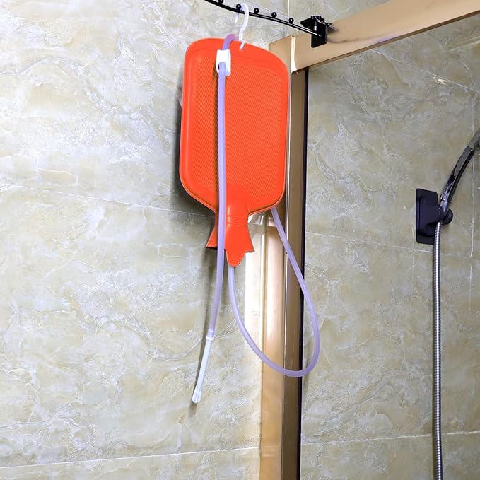Enema Bag Kit with 5ft Hose Coffee Enemas at Home Water Shower Douche Colon Detox Cleanse Kit with Tubing, Tips, Clamp and Hook (RED, 2 L)-StrideForce Fitness