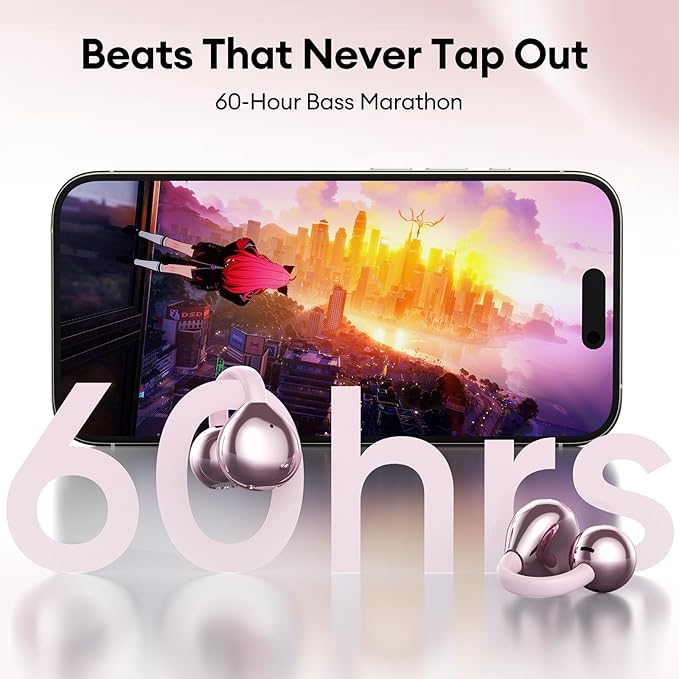 PAXA Stylish Open Ear Clip On Earbuds with Removable Diamond Earring, Clip On Headphones with LCD Touch Screen, Fashionables Open Ear Headphones for Women, Diamond Earring Rose Gold Earbuds-StrideForce Fitness