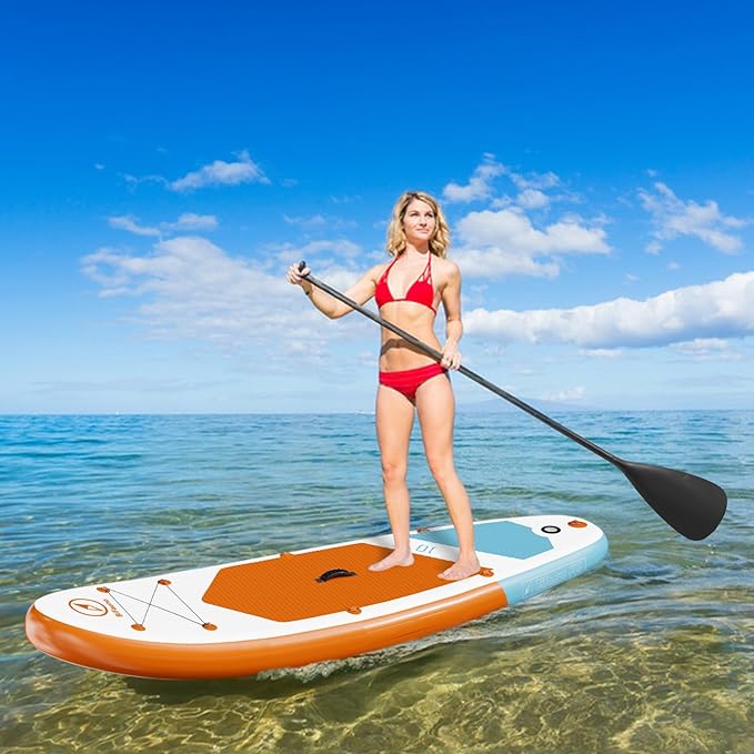 Inflatable Stand Up Paddle Board with SUP Accessories & Backpack. Paddle Boards for Adults. Non-Slip Deck, Wide Stance, Bottom Fin, Double Action Pump.-StrideForce Fitness