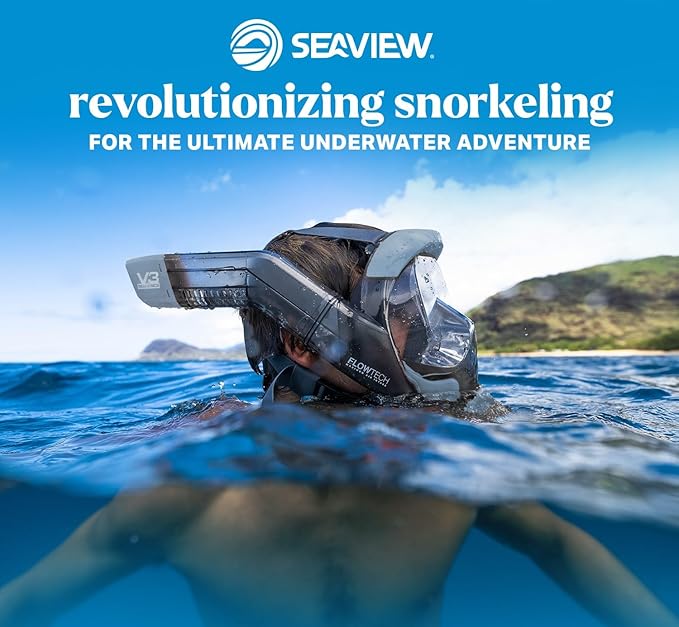 Seaview 180 V3 Full Face Snorkel Mask Adult- The V3 is The Perfect Snorkeling Gear for Adults- Snorkel Mask with 180 Panoramic Viewing and Up to 600% Easier Breathing- Patented Flowtech Air Intake-StrideForce Fitness
