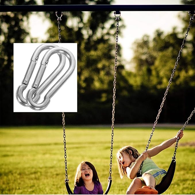 Spring Snap Hooks M5 M6 M8 M10 Carabiner Heavy Duty Carabiner Clips Galvanized Steel Quick Links Caribiniers Hammocks Hooks for Camping Hiking Outdoor Swing Pet Leash Gym-StrideForce Fitness