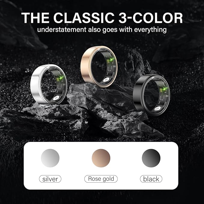 Smart Ring Health Tracker, Fitness Sleep and Heart Rate Monitor Smart Ring, Waterproof Bluetooth Fitness Tracker Ring IPX68 Waterproof (Rose Gold, 9)-StrideForce Fitness