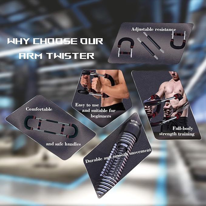 Twister Arm Exerciser, Chest Workout Equipment, Portable Power Twister Bar, Adjustable Spring Workout Bar for Enhancing Upper Body Muscle, 30-120lbs-StrideForce Fitness