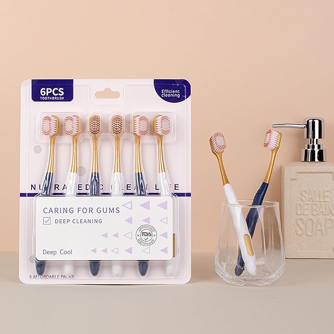 Soft Toothbrushes for Adults, Medium Manual Wider Head Tooth Brush, Good Cleaning Effect for Sensitive Teeth Oral Gum Recession (6 Pack)