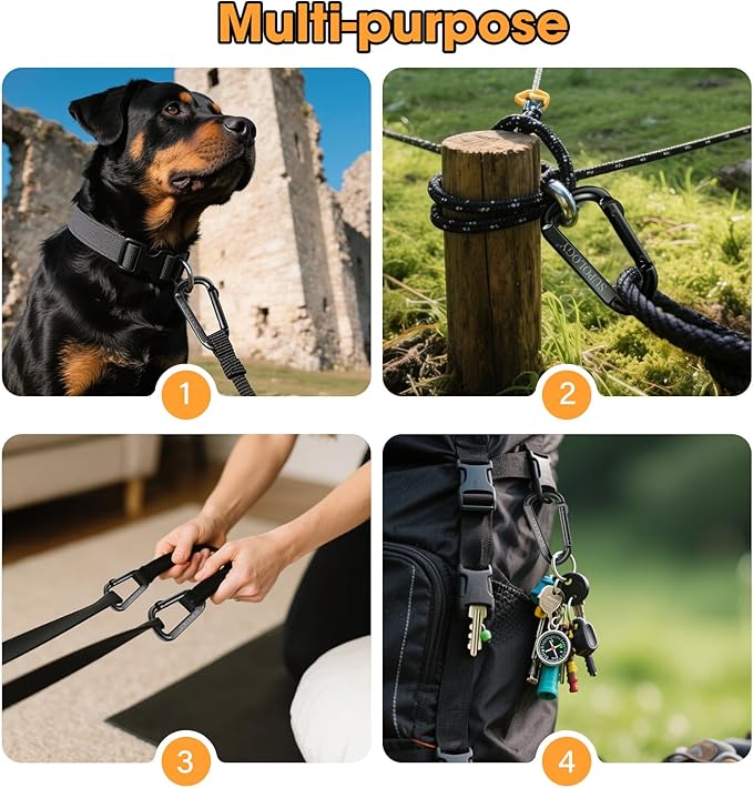 10 PCS Carabiner Clips, Heavy Duty Carabiners D Ring Hook, 900 LBS 2.5" Steel Black Carabeaner Clip Multipurpose for Key Chain, Camping, Hiking, Gym, Backpacking, Pet Leash-StrideForce Fitness