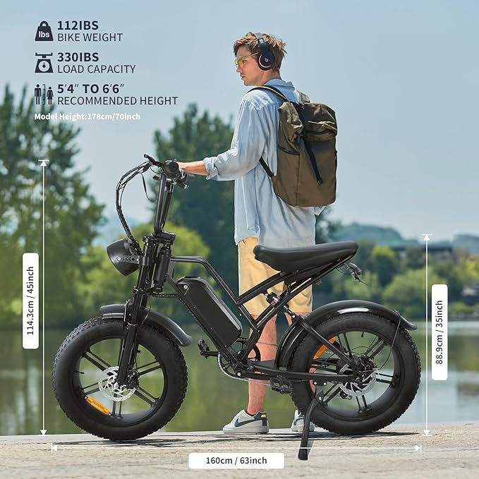E500 Electric Bike for Adults 1000W Peak Motor, 20" Fat Tire Dirt E-Bike with 35MPH, 40 Miles PAS Range, Electric Bicycles with 48V Removable Battery, 7-Speed E Bike for Mountain Beach Sand Road Snow-StrideForce Fitness