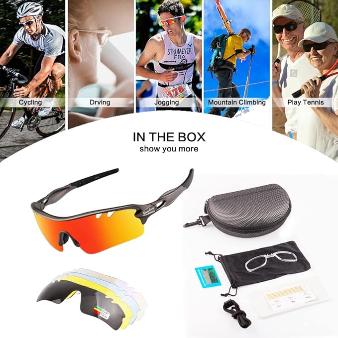 BangLong Polarized Sports Sunglasses Cycling Sun Glasses for Men Women with 5 Interchangeable Lenes for Running Baseball Golf-StrideForce Fitness