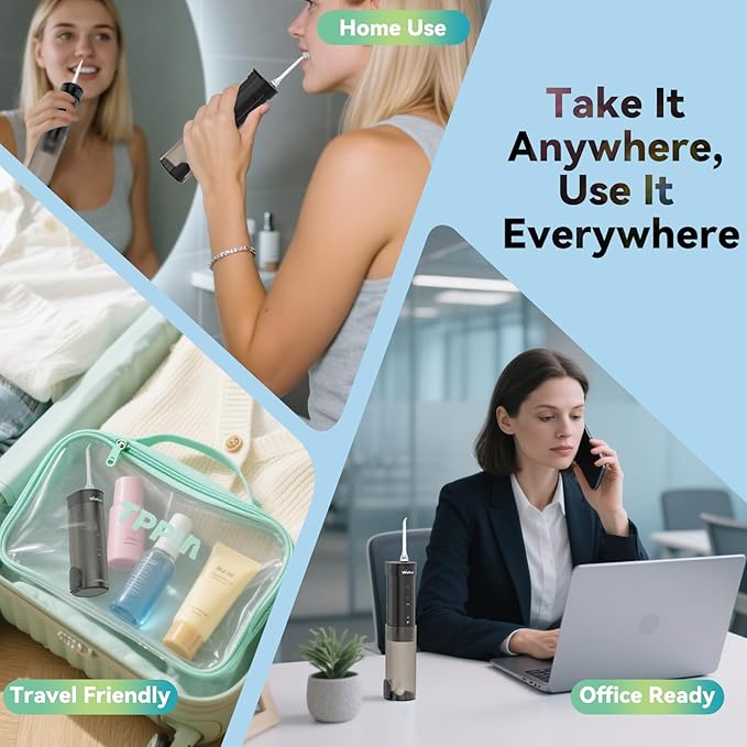 Mini Water Flosser for Teeth,Travel Dental Flosser Picks, Portable Oral Irrigator with Telescopic Water Tank, 5 Modes IPX7 Waterproof Tooth Flosser for Brace, Sensitive Teeth, with Storage Bag