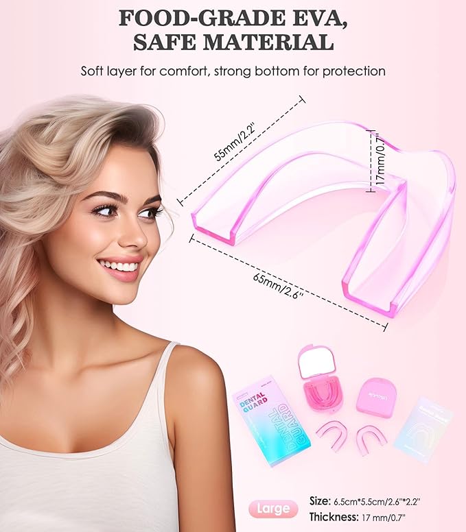 Litlcutie Large Mouth Guard for Grinding Teeth at Night, Night Guards for Teeth Grinding,Mouthguards for Grinding of Teeth, Sleep Guard with 2 x 5X Mirror Mouth Guard Case, Large (4 Pack)