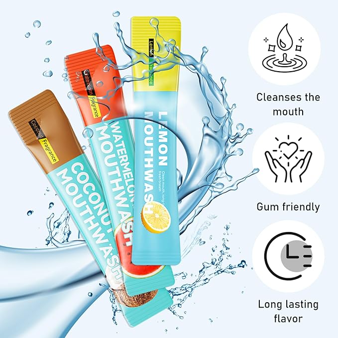 Mini Mouthwash Travel Size,Watermelon Flavor Portable Individual Travel Mouth Wash for Fresh Breath, Refreshing Long Lasting Gentle Oral Care Mouthwash Packs(Pack of 20)