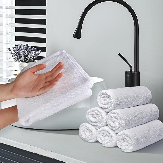 48 Pack Hand Towels Set - Highly Absorbent and Quick Drying Microfiber Gym Towels, Premium Wash Cloths for Bathroom, Salon, Gym, Shower, Hotel, and Spa - 16x27 inch (White)-StrideForce Fitness