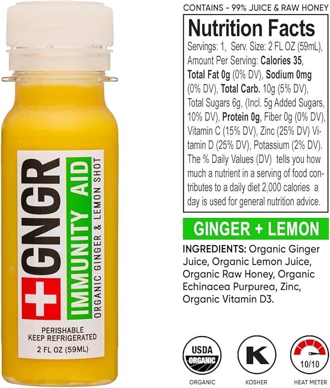 '+GNGR Immunity Sampler Organic Ginger Wellness Shots - Premium Ginger Shots for All Natural Digestive Support and Immune Support - Cold Pressed Ginger Juice - Nothing Artificial (2 Oz, Pack of 12)-StrideForce Fitness