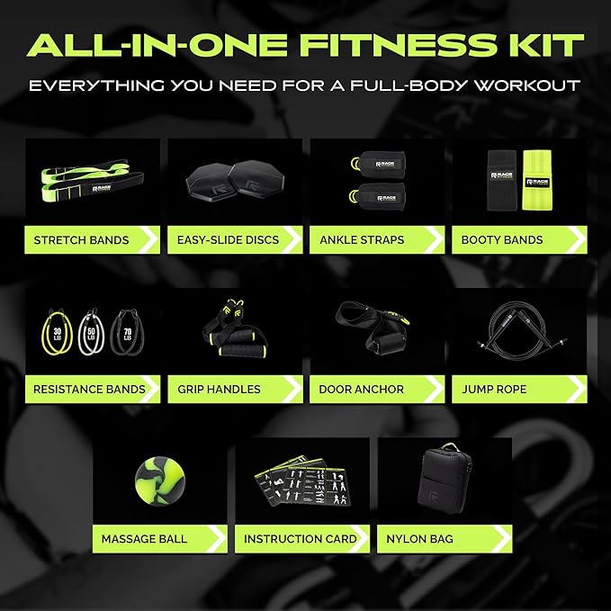 Ex Kit Home Gym Equipment with Carry Bag - 10Pcs Resistance Bands Kit with Handles, Door Anchor, Jump Rope, Booty Bands & More – Full Body Workout Bands Set for Strength, Cardio & Flexibility-StrideForce Fitness