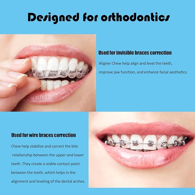 Aligner Chew,8PCS Y-Shaped Chew for Invialign Aligner,Hardness 45°Silicone Orthodontic Munchies Chompers Aligner Trays Seaters (8PCS Blue)