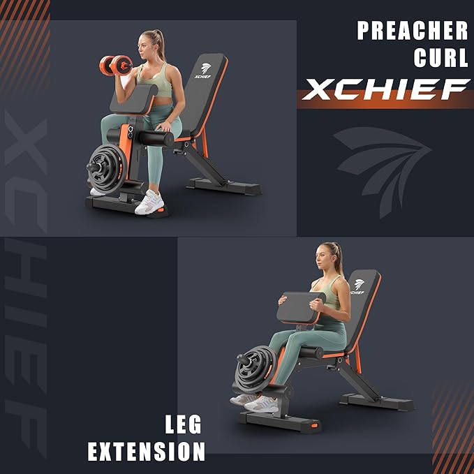 Adjustable Weight Bench, 1000LBS Heavy Duty Foldable Workout Bench with Leg Extension and Preacher Curl Pad, Flat/Incline/Decline for Home Gym Full Body Strength Training