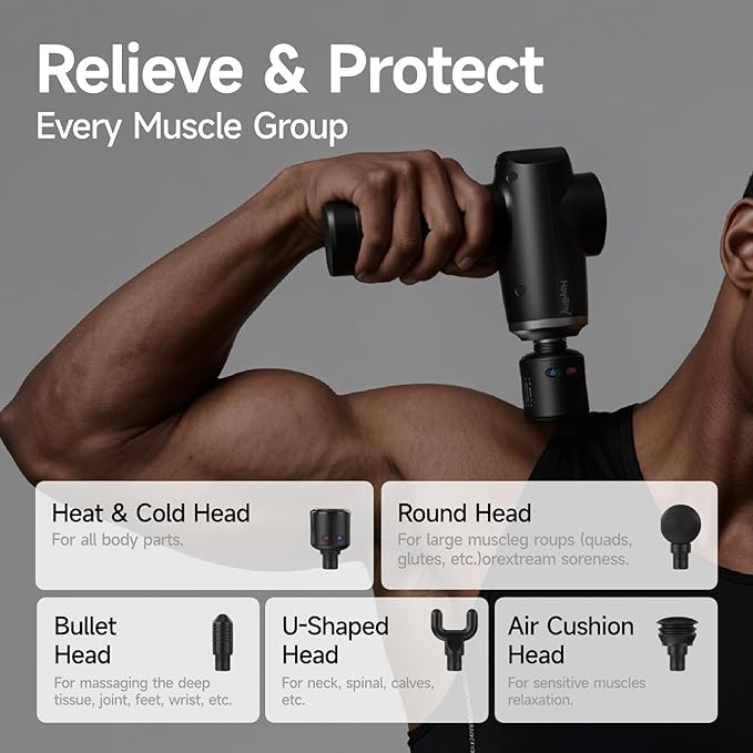 Percussion Massage Gun Deep Tissue with Heat and Cold, Portable Handheld Muscle Massager, Percussion Back Body Masajeador 12mm Amptitude for Athletes, Runner, Gifts for Men Women