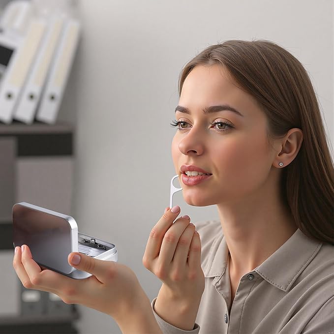 2Pack Dental Floss Portable Case,Refillable Portable Floss Pick Holder Container with Mirror,Small Floss Dispenser for Travel, Dates,Dinners and Hotels(Silver)