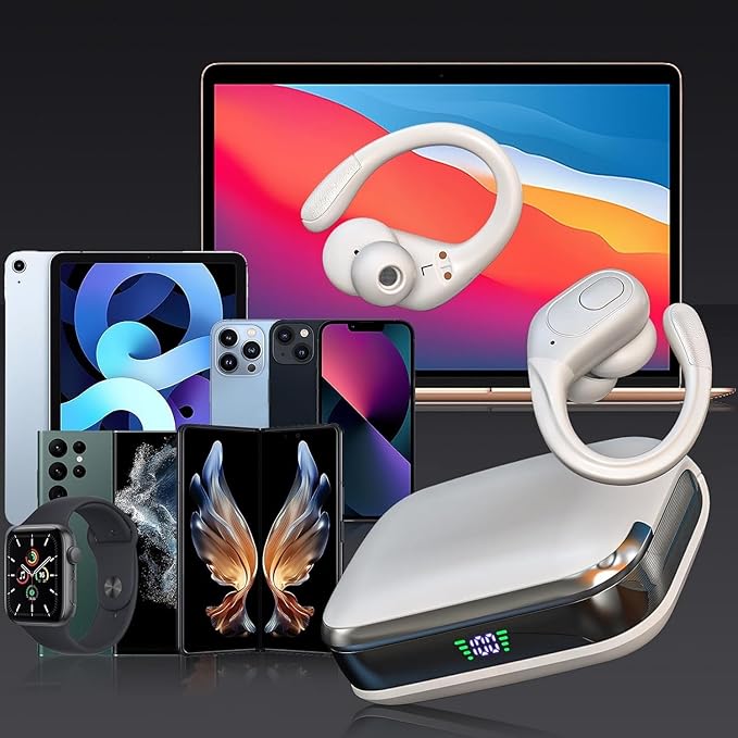 Bluetooth Headphones Wireless Earbuds with 75Hrs Playback, LED Display Charging Case, IPX7 Waterproof, Over-Ear Design Ear Buds for Sports/Running/Workout - White-StrideForce Fitness