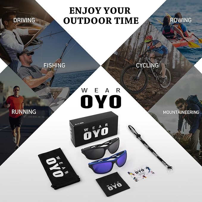 Polarized Sports Sunglasses for Men Women,Fishing Driving Rectangular Goggles UV400 Protection-StrideForce Fitness