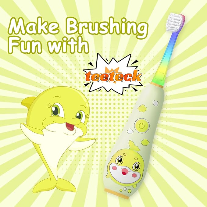 teeteck Electric Toothbrush for Kids - Toddler Electric Toothbrush with Magnetic Charging, Includes 2 Brush Heads, Magnetic USB Charging Cable for Ages 1-6 Boys Girls (Yellow